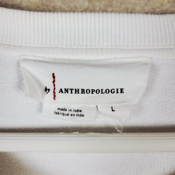 Anthropologie Ruffle Top Size Large White Lace Embroidered Long Sleeve Coquette - Picture 4 of 16